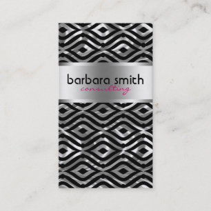 Black Pink & Metallic Silver Geometric Pattern Business Card