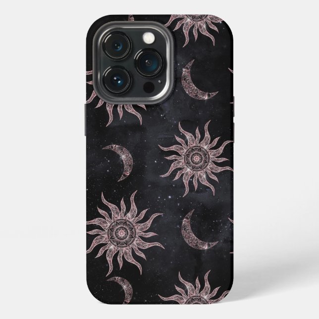 Black Pink Moon Sun Mandala iPhone Case (Back)