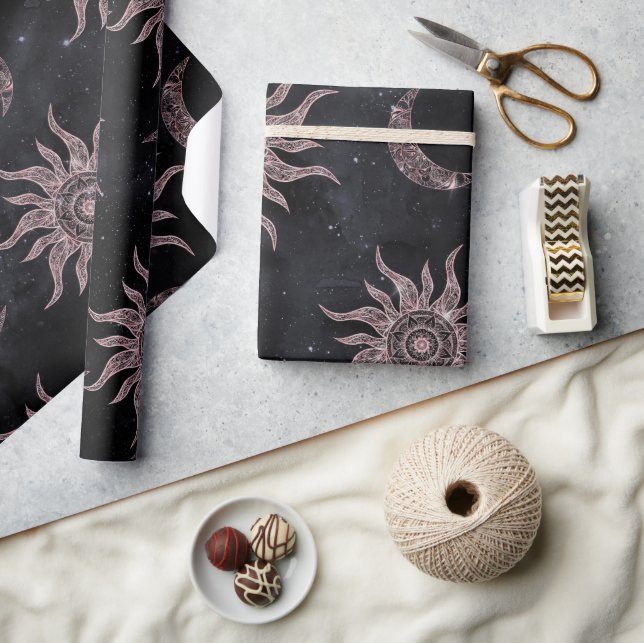 Black Pink Moon Sun Mandala Wrapping Paper (Crafts)