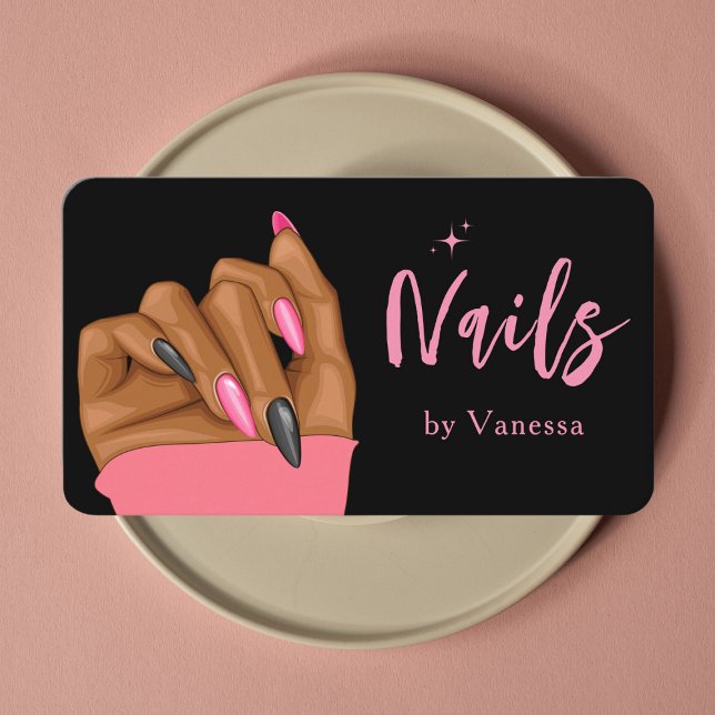 Black Pink Nail Technician Modern Nails Art Salon Business Card (Creator Uploaded)