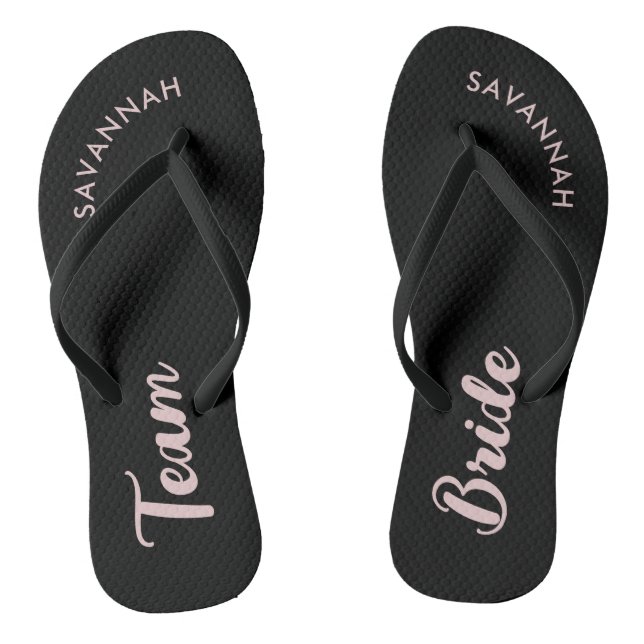 Black Pink Name Bride Bridal Party Bachelorette Thongs (Footbed)