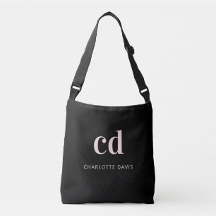 Black pink name monogram simple modern crossbody bag