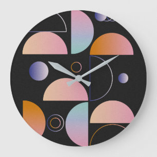 Black Pink Orange Abstract Art Pattern Large Clock