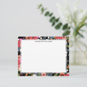 Black Pink Orange Boho Floral Border With Name Card
