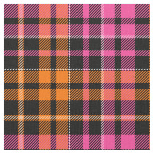 Black Pink Orange Plaid Tartan Design Fabric