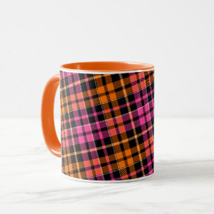 Black Pink Orange Plaid Tartan Design Mug