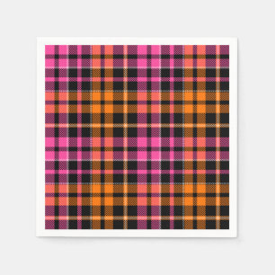 Black Pink Orange Plaid Tartan Design Napkin
