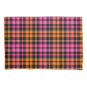 Black Pink Orange Plaid Tartan Design  Pillowcase