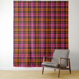 Black Pink Orange Plaid Tartan Design Tapestry