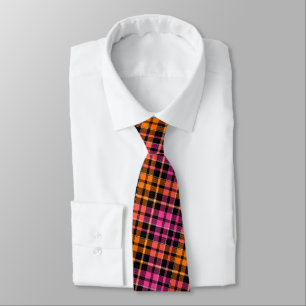 Black Pink Orange Plaid Tartan Design  Tie
