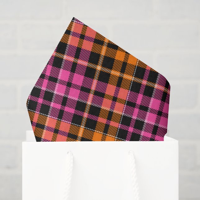 Black Pink Orange Plaid Tartan Design  Tissue Paper (Gift Bag)