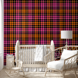 Black Pink Orange Plaid Tartan Design Wallpaper