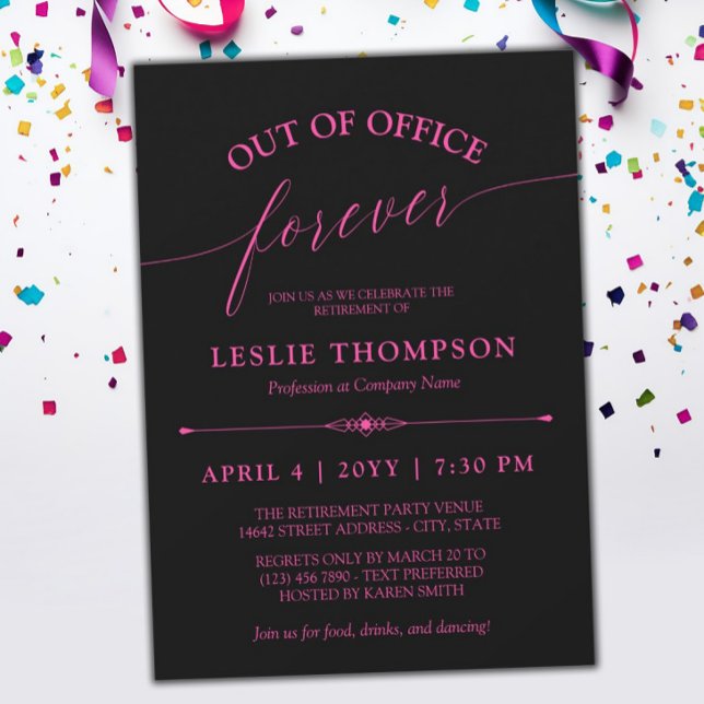 Black Pink Out of Office Forever Retirement Party Invitation (Creator Uploaded)