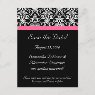 Black Pink Passion Damask Save the Date Card