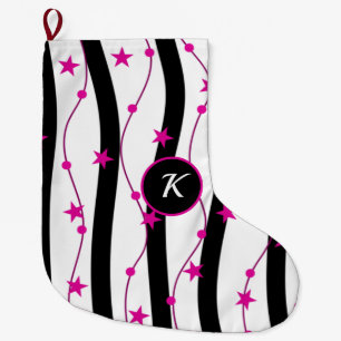 Black pink pattern large christmas stocking