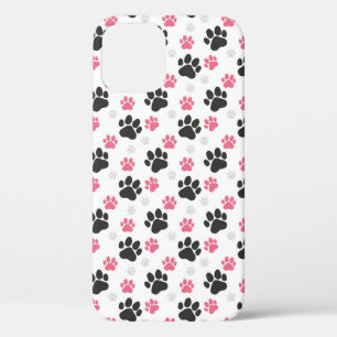 Black Pink Paw Print Dog Owner Puppy Lover Pets iPhone 12 Case