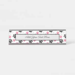 Black Pink Paw Print Dog Owner Puppy Lover Pets Desk Name Plate