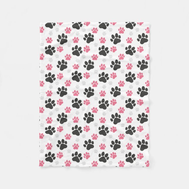 Black Pink Paw Print Dog Owner Puppy Lover Pets Fleece Blanket (Front)