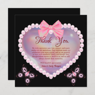Black & Pink Pearl Wedding Anniversary Butterflies Thank You Card
