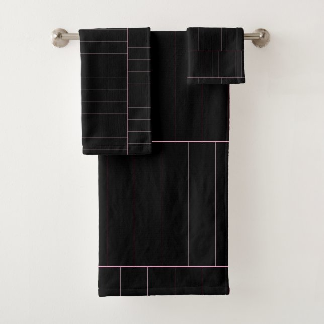 Black Pink Pin Stripe  Bath Towel Set (Insitu)