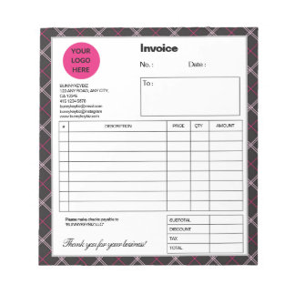 Black Pink Plaid Company Business Shop Invoice Notepad
