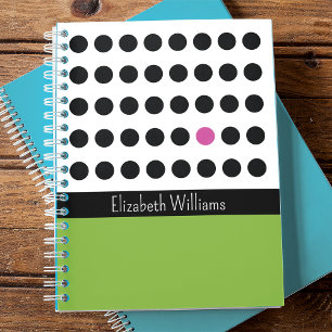 Black Pink Playful Dots Monogrammed Notebook
