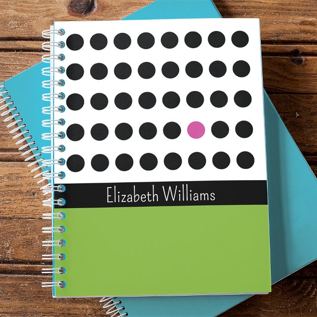 Black Pink Playful Dots Monogrammed Notebook (Creator Uploaded)