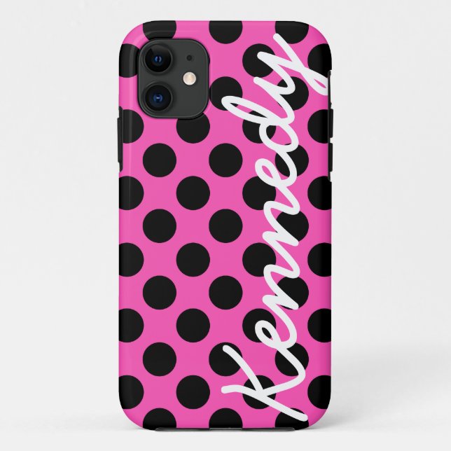 Black Pink Polka Dots Case-Mate iPhone Case (Back)