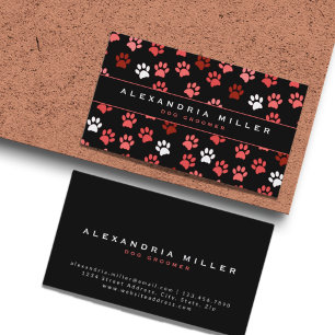 Black & Pink Puppy Dog Paw Print Pattern Business Card