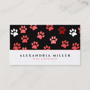 Black & Pink Puppy Dog Paw Prints   Dog Groomer Business Card