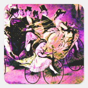 BLACK PINK PURPLE BICYCLE WEDDING PARTY SQUARE STICKER