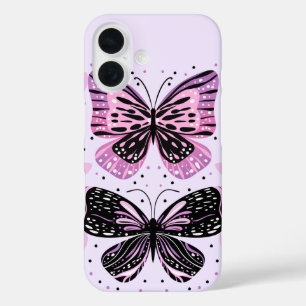 Black, Pink, Purple Butterflies iPhone 16 Case