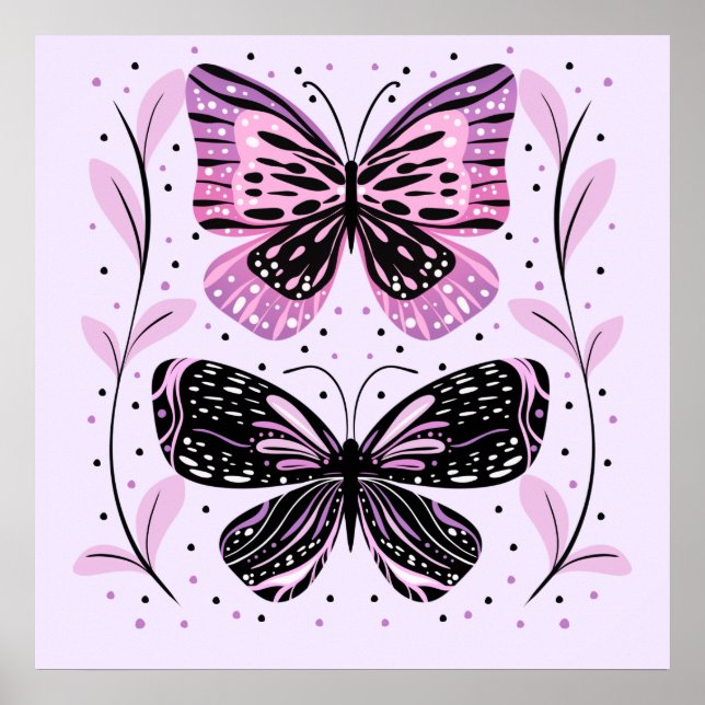 Black, Pink, Purple Butterflies  Poster (Front)
