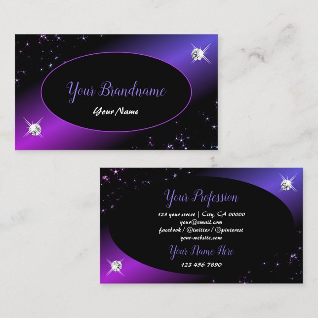 Black Pink Purple Glitter Stars Jewels Glamourous Business Card (Front/Back)
