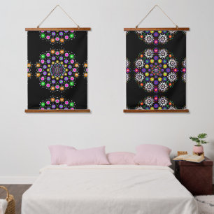 Black, Pink, Purple Mandala Abstract Art Hanging Tapestry
