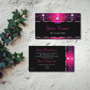 Black Pink Purple Orante Sparkle Diamonds Monogram Business Card