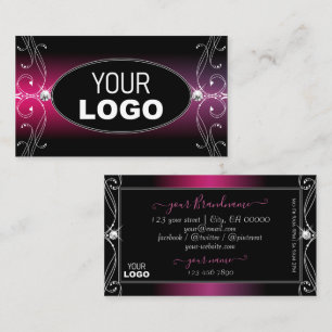 Black Pink Purple Ornate Sparkle Diamonds Add Logo Business Card