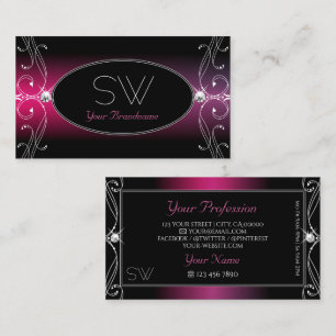 Black Pink Purple Ornate Sparkle Diamonds Initials Business Card