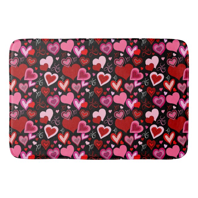 Black Pink Red Hearts Love Pattern Bath Mat (Front)