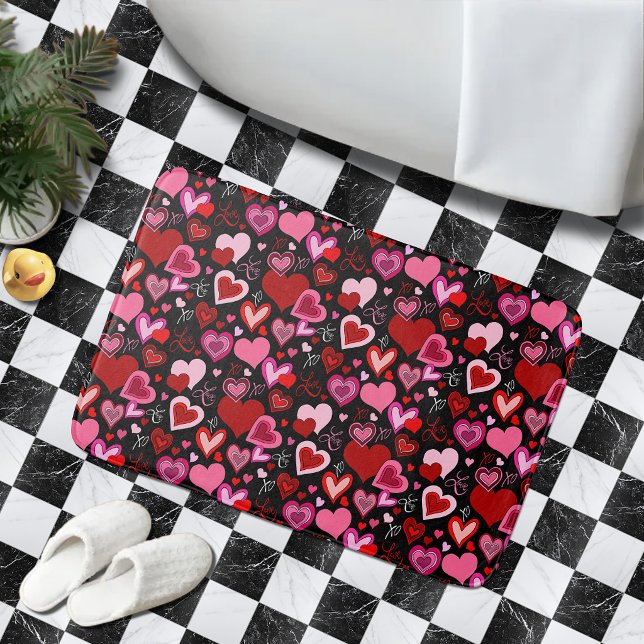 Black Pink Red Hearts Love Pattern Bath Mat (Creator Uploaded)