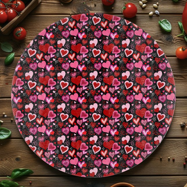 Black Pink Red Hearts Love Pattern Cutting Board (Creator Uploaded)
