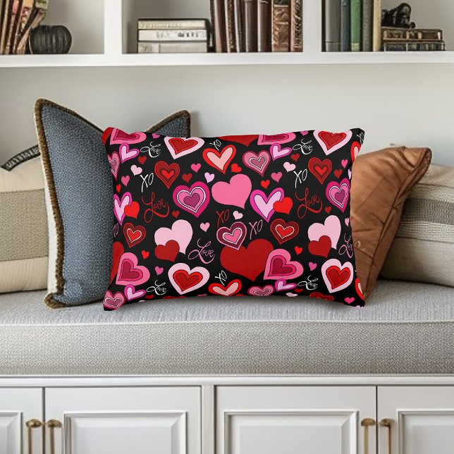 Black Pink Red Hearts Love Pattern Decorative Cushion (Creator Uploaded)