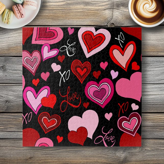 Black Pink Red Hearts Love Pattern Jigsaw Puzzle (Creator Uploaded)