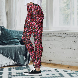 Black Pink Red Hearts Love Pattern Leggings