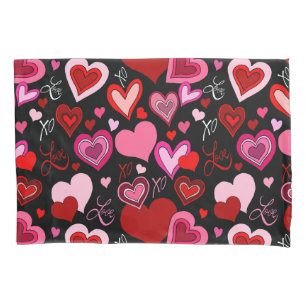 Black Pink Red Hearts Love Pattern Pillowcase