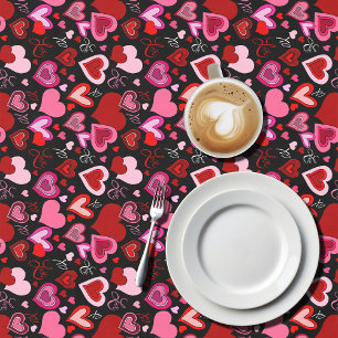 Black Pink Red Hearts Love Pattern Tablecloth