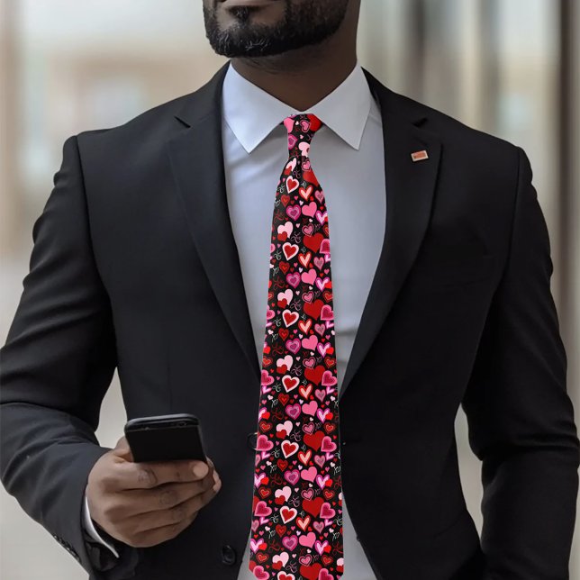 Black Pink Red Hearts Love Pattern Tie (Creator Uploaded)