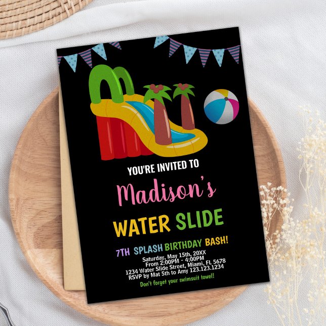Black Pink Red Purple Water Slide Invitations (Black Pink Red Purple Water Slide Invitations)