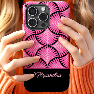 Black Pink Retro 1920s Gatsby Palms Script Name iPhone 15 Case
