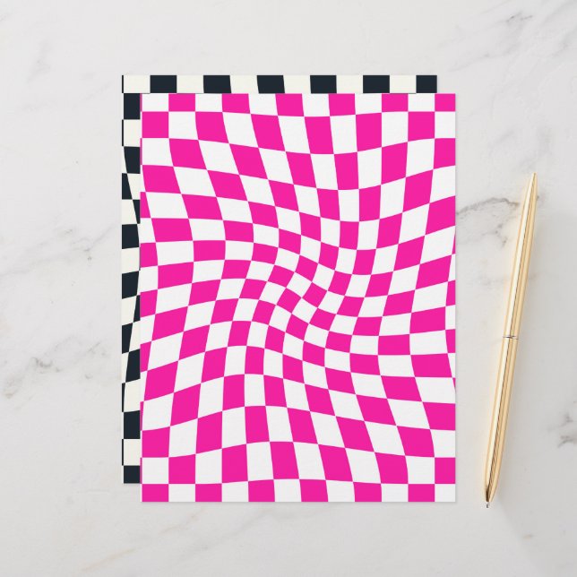 Black Pink Retro Checks Chequered Scrapbook Paper (Front/Back In Situ)